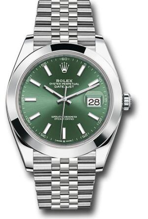 Replica Rolex Oystersteel Datejust 41 Watch 126300 Smooth Bezel Mint Green Index Dial Jubilee Bracelet
